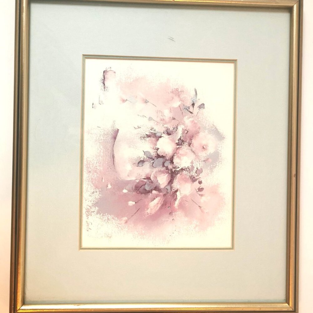 Vtg 1988 Eileen Gulyas Floral Lithograph - Framed NPF Canada - 15"x17" Pastel
